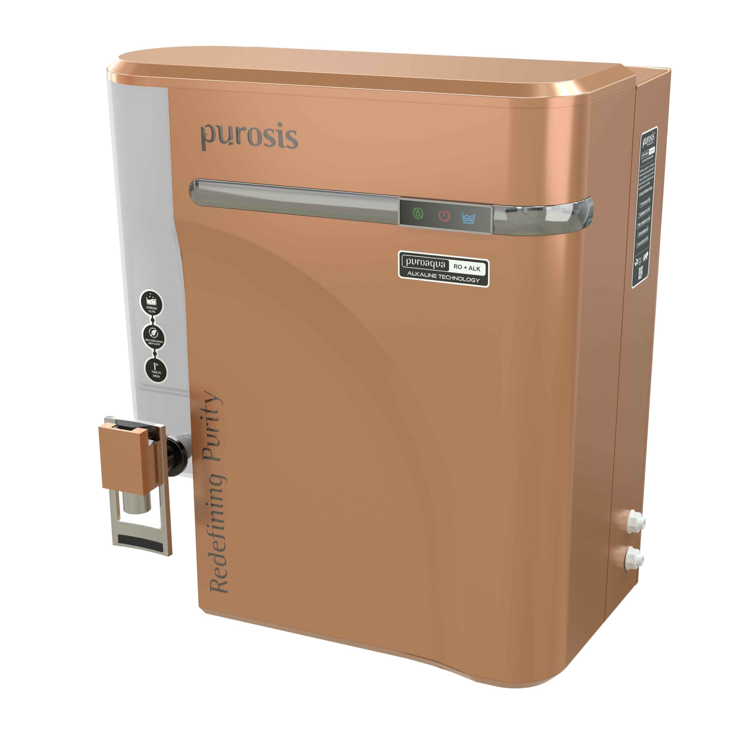 PUROSIS PUROAQUA Copper | water purifier for home with water saving Technology | RO+ALK | 9Ltr capacity | Suitable For Borewell,Municipal Water