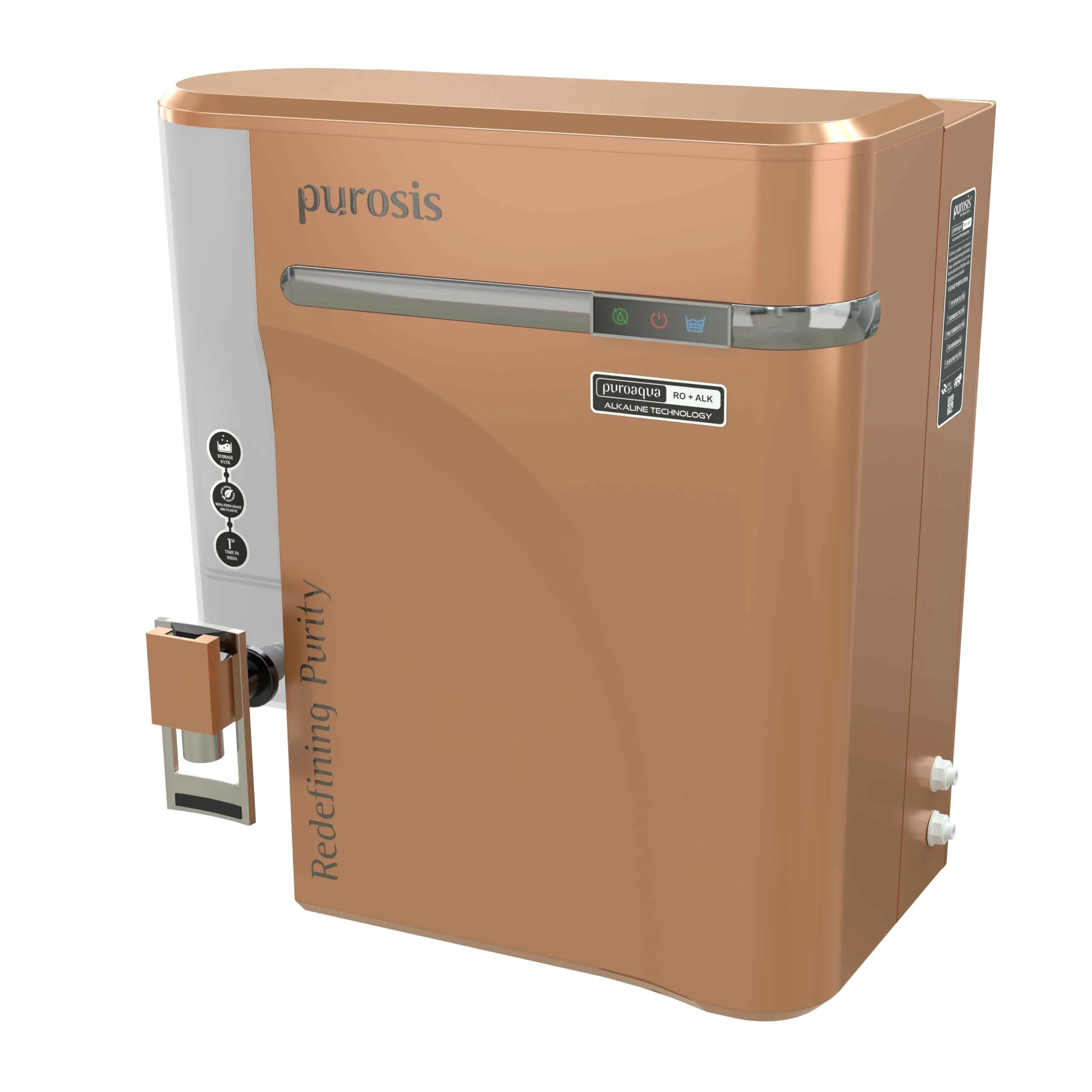 PUROSIS PUROAQUA Copper | water purifier for home with water saving Technology | RO+ALK | 9Ltr capacity | Suitable For Borewell,Municipal Water